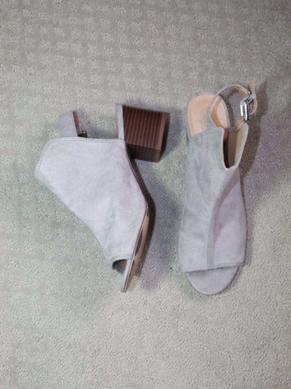 Loft Size 9M Light Grey Faux Suede Peep Toe Sling Back Block Heels